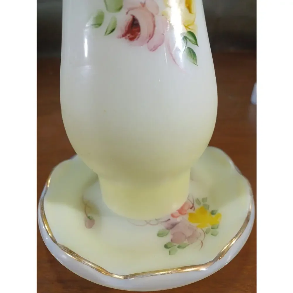 vintage Hand Paint milk glass Floral Pattern hurricane lamp chimney shade /Base